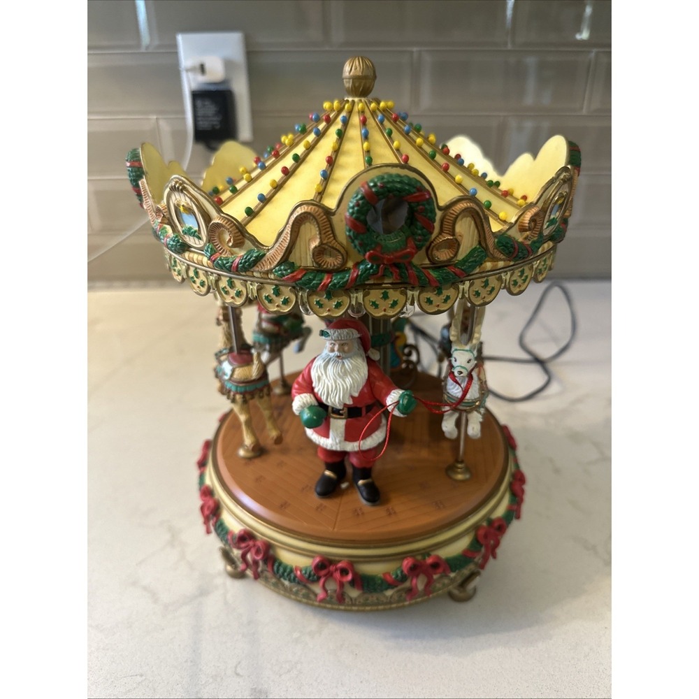 Enesco Christmas Yuletide Enchantment Deluxe Action Musical Carousel '92 Box VTG
